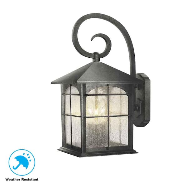 Brimfield 17.5 in. Aged Iron 3-Light Line Voltage Outdoor Wall Light Sconce with No Bulbs Included - Thumbnail 4