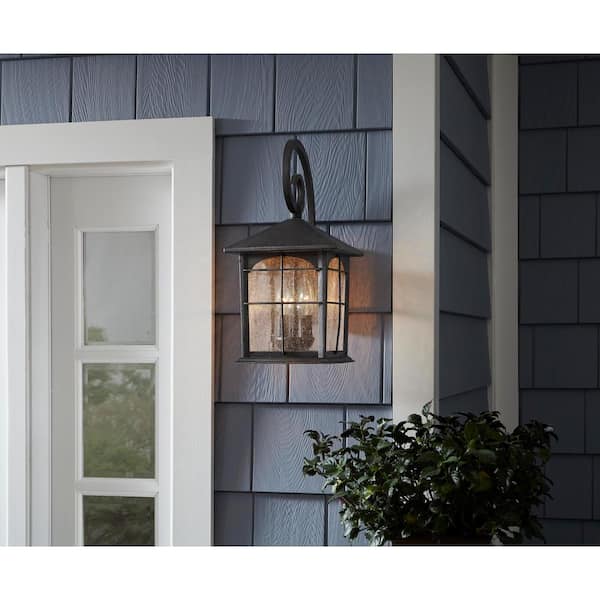 Brimfield 17.5 in. Aged Iron 3-Light Line Voltage Outdoor Wall Light Sconce with No Bulbs Included - Thumbnail 5