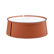 31.5" Coffee Table, Marble Top and Orange Saddle Leather Body