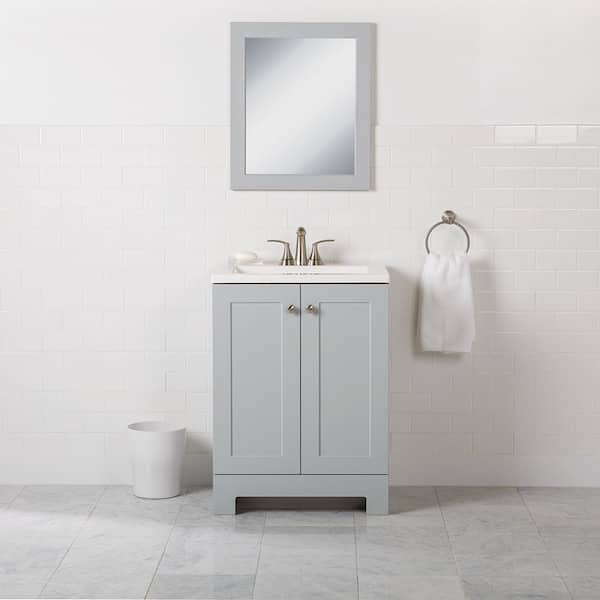 25 in. Single Sink Pearl Gray Bath Vanity with White Cultured Marble Top (Assembled)