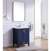 24 in. W x 18 in. D x 32in. H Modern Freestanding Single Bathroom Vanity in Dark Blue with White Ceramic Top Single Sink