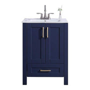 24 in. W x 18 in. D x 32in. H Modern Freestanding Single Bathroom Vanity in Dark Blue with White Ceramic Top Single Sink