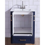 24 in. W x 18 in. D x 32in. H Modern Freestanding Single Bathroom Vanity in Dark Blue with White Ceramic Top Single Sink