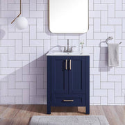 24 in. W x 18 in. D x 32in. H Modern Freestanding Single Bathroom Vanity in Dark Blue with White Ceramic Top Single Sink