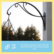 24 in. W Black Powder Coat Metal Curling Scroll Bracket for Large Baskets
