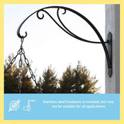 24 in. W Black Powder Coat Metal Curling Scroll Bracket for Large Baskets