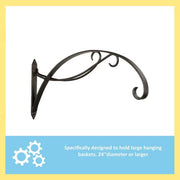 24 in. W Black Powder Coat Metal Curling Scroll Bracket for Large Baskets