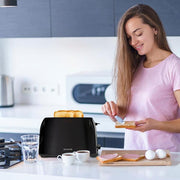 2 Slice Wide Slot Black Toaster, Reheat Defrost Function, 6 Browning Settings, Drop Down Crumb Tray