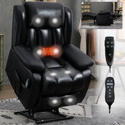 Black Genuine Leather Power Lift Recliner Chair Dual Motor Recliner with 8-Point Vibration Massage, Lumbar Heating