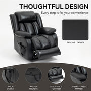 Black Genuine Leather Power Lift Recliner Chair Dual Motor Recliner with 8-Point Vibration Massage, Lumbar Heating
