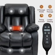 Black Genuine Leather Power Lift Recliner Chair Dual Motor Recliner with 8-Point Vibration Massage, Lumbar Heating