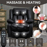 Black Genuine Leather Power Lift Recliner Chair Dual Motor Recliner with 8-Point Vibration Massage, Lumbar Heating