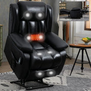 Black Genuine Leather Power Lift Recliner Chair Dual Motor Recliner with 8-Point Vibration Massage, Lumbar Heating
