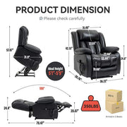 Black Genuine Leather Power Lift Recliner Chair Dual Motor Recliner with 8-Point Vibration Massage, Lumbar Heating