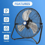 18 in. 3-Speed High Velocity Heavy Duty Metal Industrial Floor Fans Oscillating Quiet for Outdoor/Indoor, Black