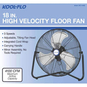 18 in. 3-Speed High Velocity Heavy Duty Metal Industrial Floor Fans Oscillating Quiet for Outdoor/Indoor, Black