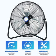 18 in. 3-Speed High Velocity Heavy Duty Metal Industrial Floor Fans Oscillating Quiet for Outdoor/Indoor, Black