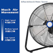 18 in. 3-Speed High Velocity Heavy Duty Metal Industrial Floor Fans Oscillating Quiet for Outdoor/Indoor, Black