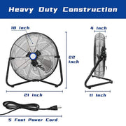 18 in. 3-Speed High Velocity Heavy Duty Metal Industrial Floor Fans Oscillating Quiet for Outdoor/Indoor, Black