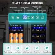 23.42 in. Dual Zone 18-Wine Bottles and 68-Cans Beverage and Wine Cooler in Black with Smart Digital Control and Locks