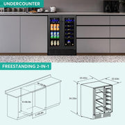 23.42 in. Dual Zone 18-Wine Bottles and 68-Cans Beverage and Wine Cooler in Black with Smart Digital Control and Locks