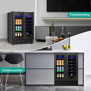 23.42 in. Dual Zone 18-Wine Bottles and 68-Cans Beverage and Wine Cooler in Black with Smart Digital Control and Locks