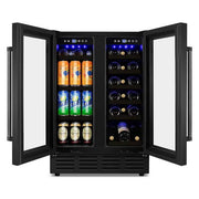 23.42 in. Dual Zone 18-Wine Bottles and 68-Cans Beverage and Wine Cooler in Black with Smart Digital Control and Locks