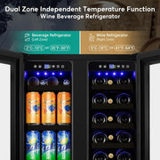 23.42 in. Dual Zone 18-Wine Bottles and 68-Cans Beverage and Wine Cooler in Black with Smart Digital Control and Locks