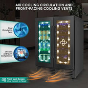 23.42 in. Dual Zone 18-Wine Bottles and 68-Cans Beverage and Wine Cooler in Black with Smart Digital Control and Locks
