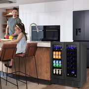 23.42 in. Dual Zone 18-Wine Bottles and 68-Cans Beverage and Wine Cooler in Black with Smart Digital Control and Locks