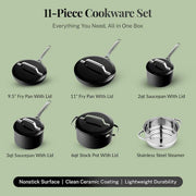 Modern 11-Piece Aluminum Ultra Performance Ceramic Nonstick Cookware Set in Black