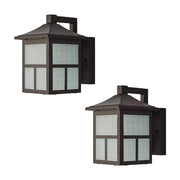 8 in. Black Integrated LED Hardwired Outdoor Wall Light Lantern Sconce Fixture with Frosted Textured Glass (2-Pack)