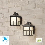 8 in. Black Integrated LED Hardwired Outdoor Wall Light Lantern Sconce Fixture with Frosted Textured Glass (2-Pack)