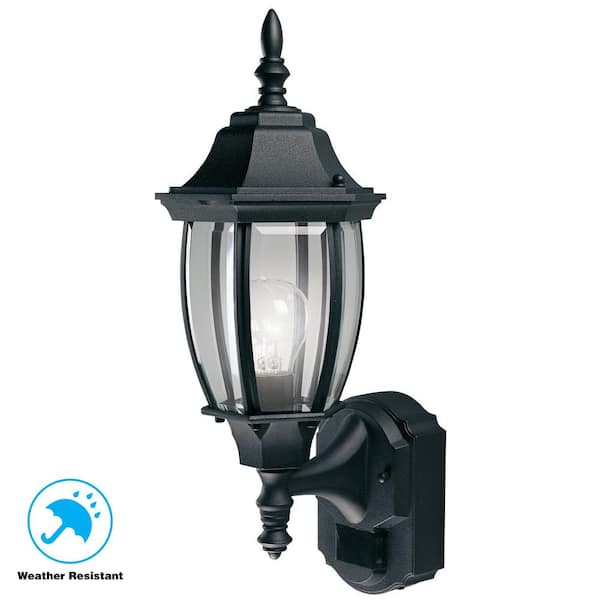 Alexandria 17.3 in. 1-Light Farmhouse Matte Black Motion Sensing, Dusk-to-Dawn, Outdoor Wall Light Lantern Sconce - Thumbnail 3