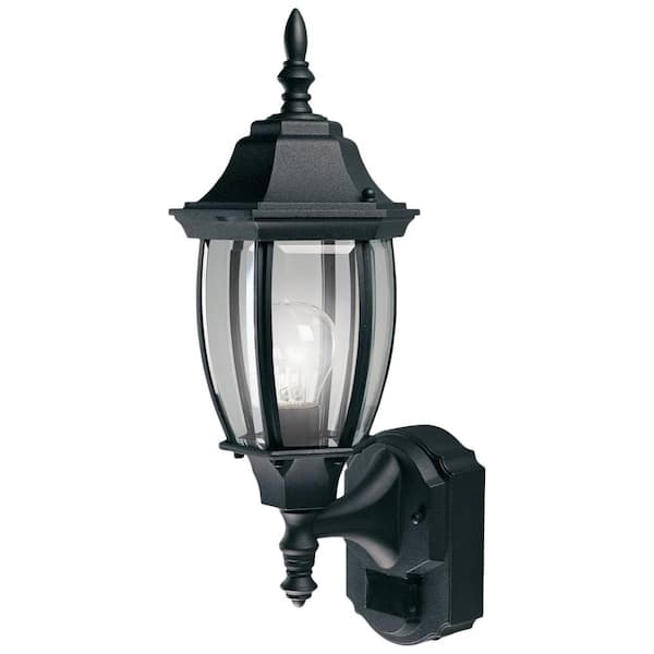 Alexandria 17.3 in. 1-Light Farmhouse Matte Black Motion Sensing, Dusk-to-Dawn, Outdoor Wall Light Lantern Sconce - Thumbnail 2