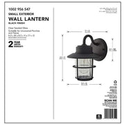 8.2 in. 1-Light Black Outdoor Wall Light Lantern Porch or Patio Sconce (2-Pack)