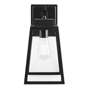 Corbin Medium 13 in. Modern 1-Light Black Tapered Hardwired Outdoor Wall Light Lantern Sconce with Clear Glass