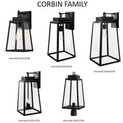 Corbin Medium 13 in. Modern 1-Light Black Tapered Hardwired Outdoor Wall Light Lantern Sconce with Clear Glass