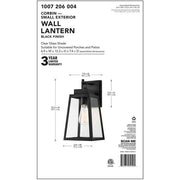 Corbin Medium 13 in. Modern 1-Light Black Tapered Hardwired Outdoor Wall Light Lantern Sconce with Clear Glass