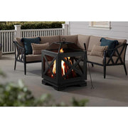 Westbury 25.98 in.W Black Steel Wood Outdoor Fire Pit with Cover, Cooking Grate, and Poker Included