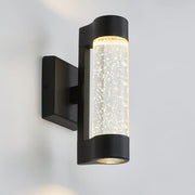 Ansel 11.3 in. Black Modern Bubble Glass Integrated LED Hardwired Garage and Porch Exterior Wall-Light Cylinder Sconce