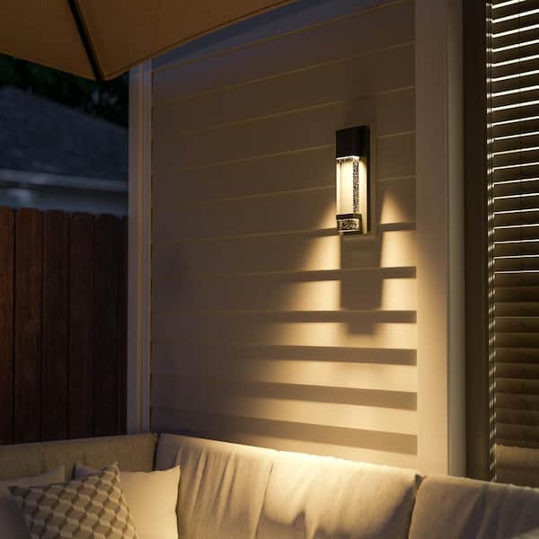 13.75 in. 1-Light Integrated LED Hardwired Outdoor Wall Light Lantern Sconce with Seeded Glass - Thumbnail 5