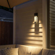 13.75 in. 1-Light Black Integrated LED Hardwired Outdoor Wall Light Lantern Sconce with Seeded Glass