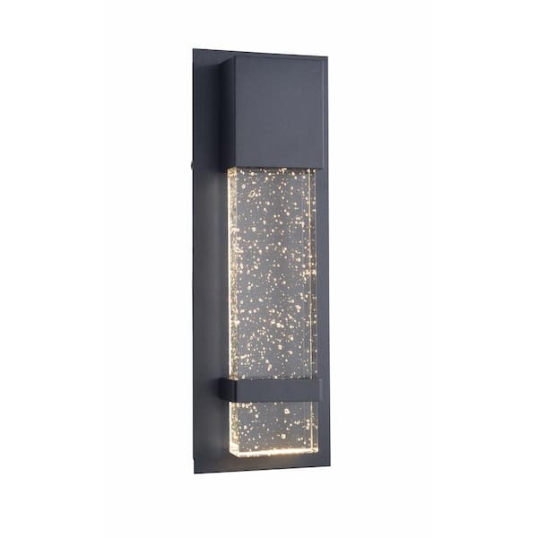 13.75 in. 1-Light Integrated LED Hardwired Outdoor Wall Light Lantern Sconce with Seeded Glass - Thumbnail 3
