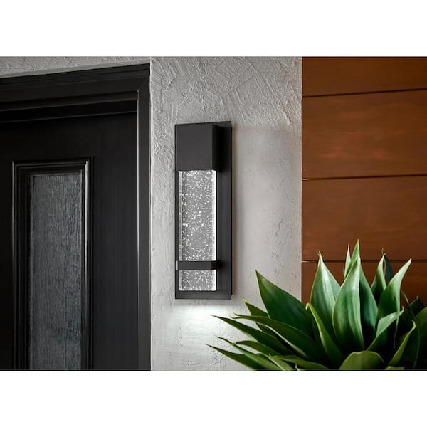 13.75 in. 1-Light Integrated LED Hardwired Outdoor Wall Light Lantern Sconce with Seeded Glass - Thumbnail 4