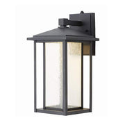 Mauvo Canyon 15.5 in. Black Dusk to Dawn LED Outdoor Wall Light Fixture Porch Sconce with Seeded Glass
