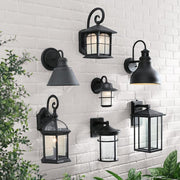 Mauvo Canyon 15.5 in. Black Dusk to Dawn LED Outdoor Wall Light Fixture Porch Sconce with Seeded Glass
