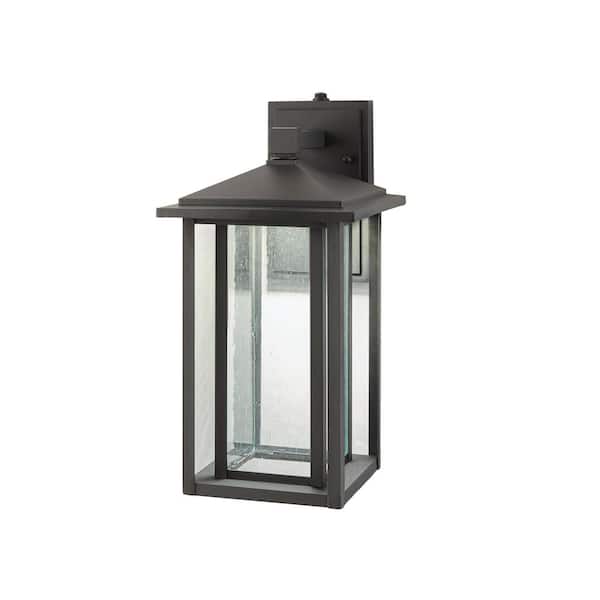 Mauvo Canyon 11 in. Black Dusk to Dawn Small LED Outdoor Wall Light Fixture Porch Sconce with Seeded Glass - Thumbnail 5