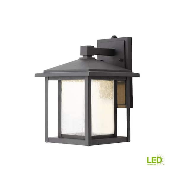 Mauvo Canyon 11 in. Black Dusk to Dawn Small LED Outdoor Wall Light Fixture Porch Sconce with Seeded Glass