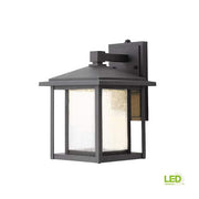 Mauvo Canyon 11 in. Black Dusk to Dawn Small LED Outdoor Wall Light Fixture Porch Sconce with Seeded Glass